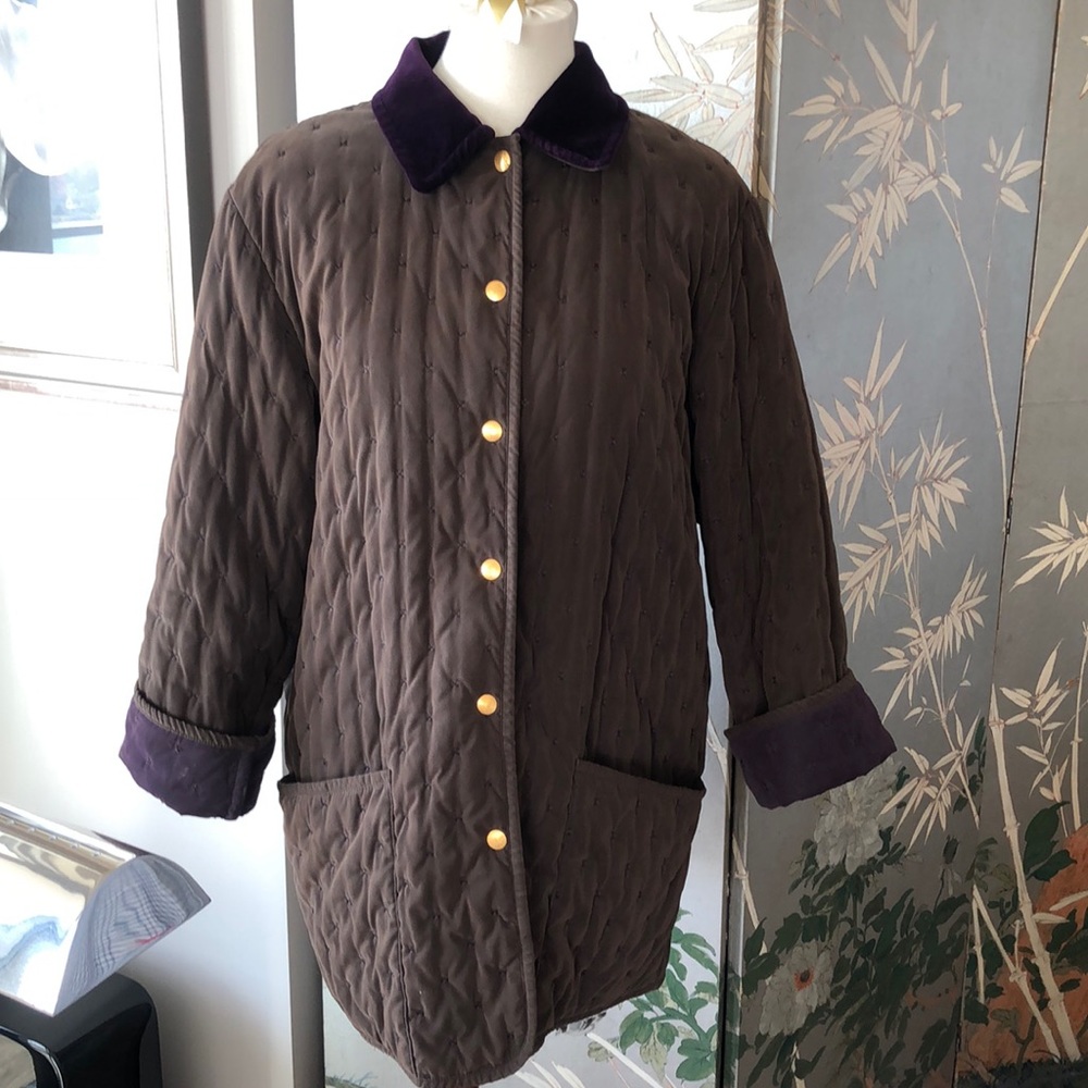 Vintage Hermés quilted Barn Jacket L chocolate and royal purple